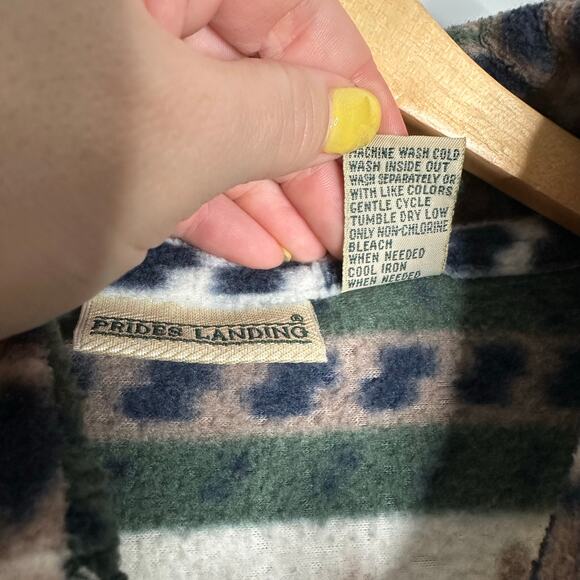 Prides Landing Unisex Vtg Green 1/4‎ Zipper Pullover Moose Print Fleece Size L - Picture 5 of 8